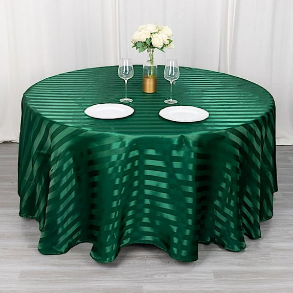 BalsaCircle 120 in Hunter Green Stripes Satin Round Tablecloth Wedding Party Linens Events Reception Decorations Supplies