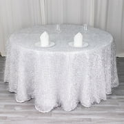 BalsaCircle 120 in Silver Metallic Tinsel Polyester Round Tablecloth Party Events Reception Decorations Supplies