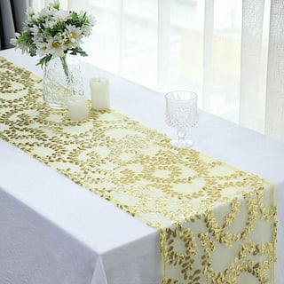 Pearl Embroidered Sheer White Tulle Table Runner Table Overlay