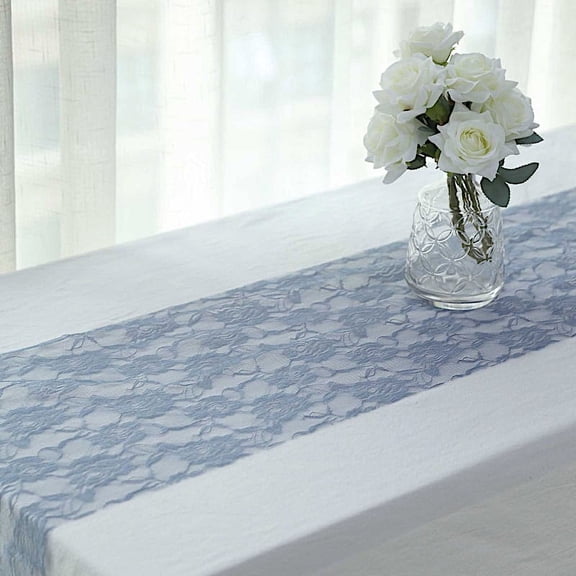 BalsaCircle 12x108 in Dusty Blue Rose Floral Lace Table Runner Wedding Party Events Reception Home Decorations Supplies