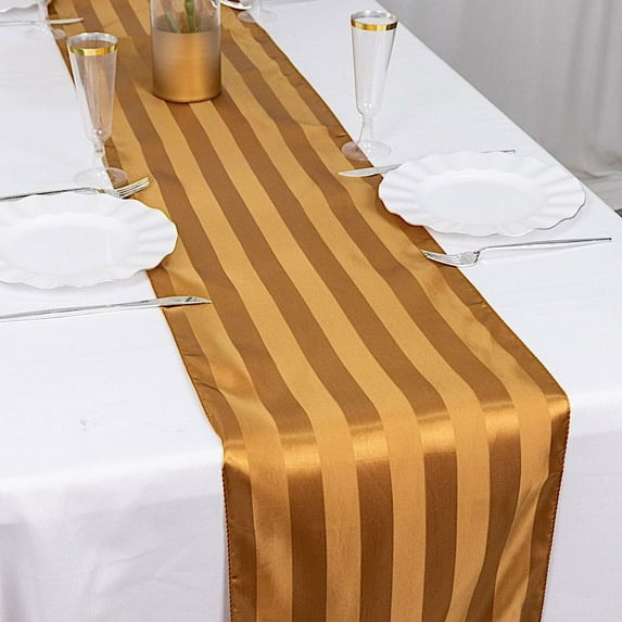 BalsaCircle 12x108 in Gold Stripes Satin Table Runner Wedding Party Linens Events Reception Decorations Supplies