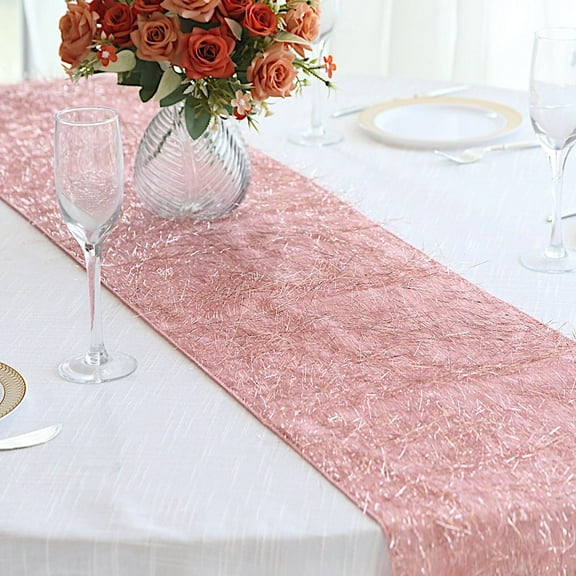 BalsaCircle 12x108 in Rose Gold Metallic Tinsel Polyester Table Runner Wedding Party Events Decorations Supplies