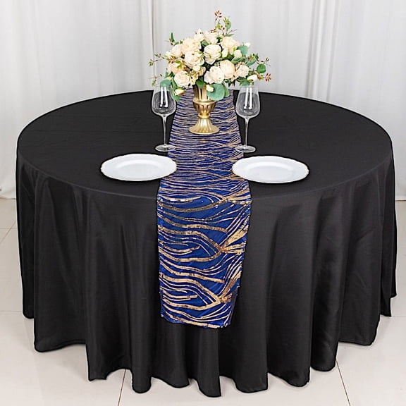BalsaCircle 12x108 in Royal Blue Gold Mesh Wavy Embroidered Sequins Table Runner Party Events Reception Decorations Supplies