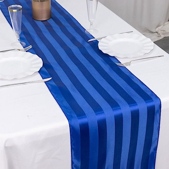 BalsaCircle 12x108 in Royal Blue Stripes Satin Table Runner Wedding Party Linens Events Reception Decorations Supplies