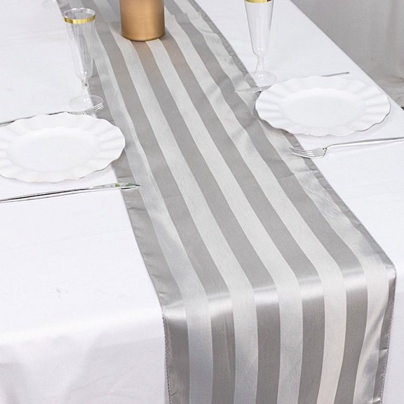 BalsaCircle 12x108 in Silver Stripes Satin Table Runner Wedding Party Linens Events Reception Decorations Supplies