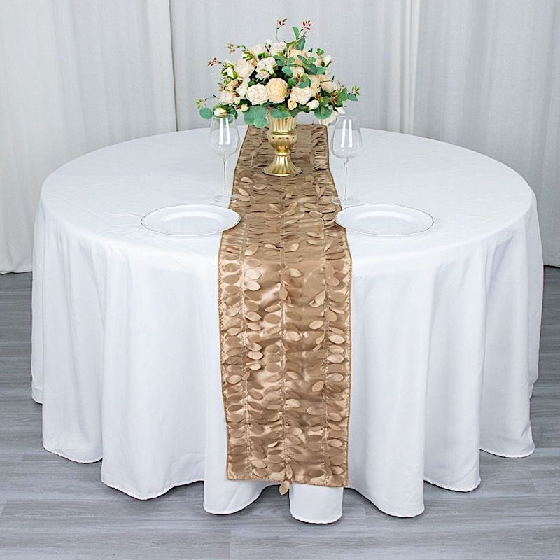 BalsaCircle 12x108 in Taupe 3D Leaves Petal Design Taffeta Table Runner ...