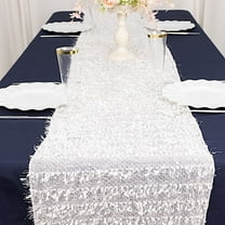 Balsa Circle 12x108 in White Shaggy Fringe Polyester Table Runner Wedding Party Events Home Decorations Supplies