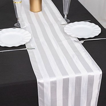 BalsaCircle 12x108 in White Stripes Satin Table Runner Wedding Party Linens Events Reception Decorations Supplies