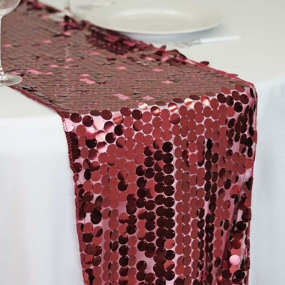 BalsaCircle 13"x108" Payette XL Sequin Table Runner Burgundy