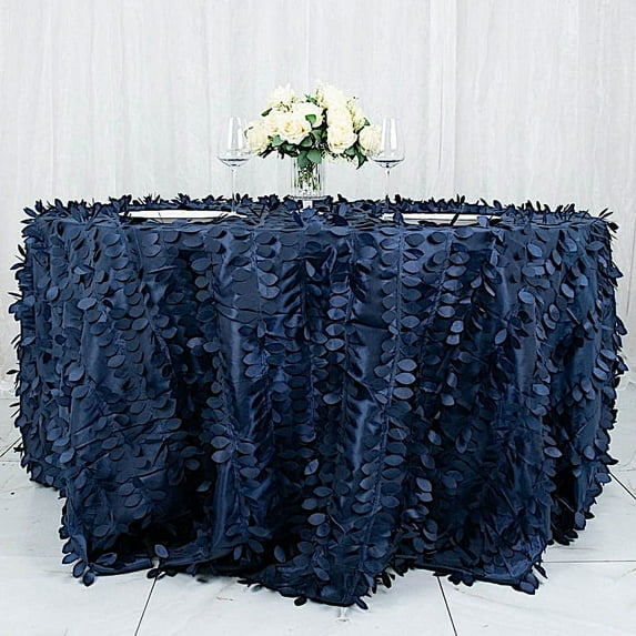 BalsaCircle 132" Navy Blue Leaf Petals Taffeta Round Tablecloth Reception Catering Decorations