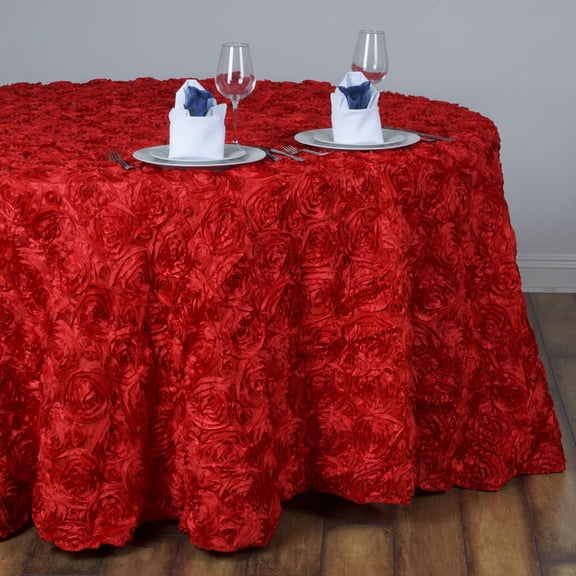 BalsaCircle 132" Raised Round Satin Tablecloth Rosette Floral Decorations Kitchen Dinner Red