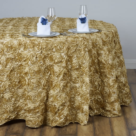 BalsaCircle 132" Raised Round Satin Tablecloth Rosette Floral Kitchen Dinner Champagne