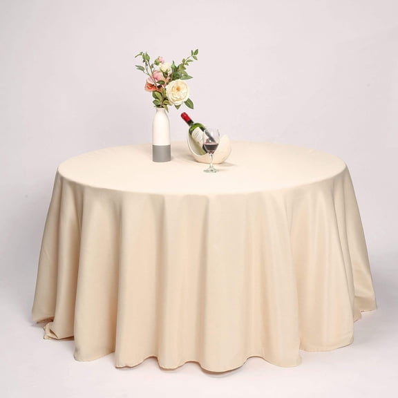BalsaCircle 132 inch Beige Round Polyester Tablecloth Fabric Table Cover Linens for Wedding Party Banquet Reception Events Kitchen Dining
