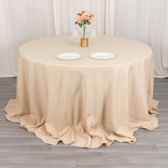 BalsaCircle 132" Round Premium Polyester Tablecloth Wedding Table Linens Beige