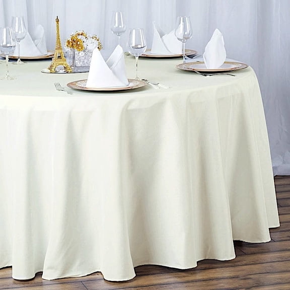 BalsaCircle 132" Round Premium Polyester Tablecloth Wedding Table Linens Ivory