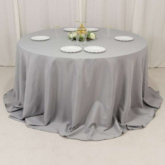 BalsaCircle 132" Round Premium Polyester Tablecloth Wedding Table Linens Silver