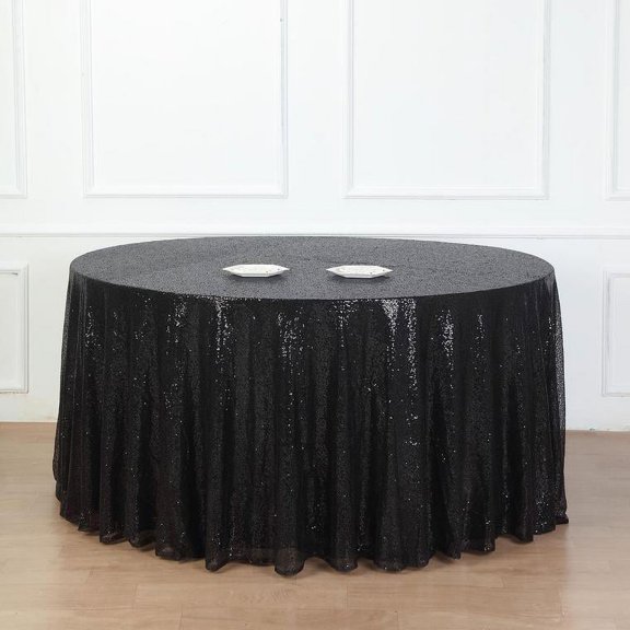 Balsa Circle 132" Sequin Round Tablecloth Wedding Party Linens Black