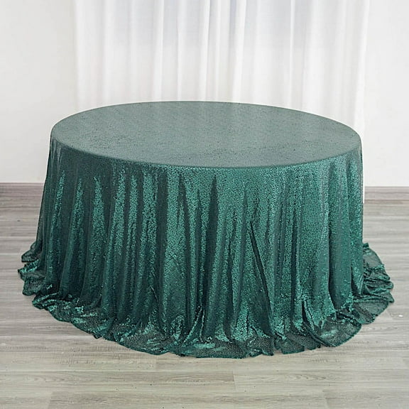 Balsa Circle 132" Sequin Round Tablecloth Wedding Party Linens Hunter Green