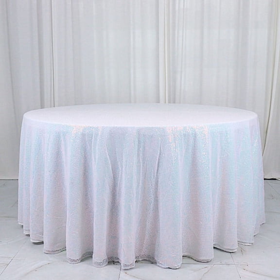 Balsa Circle 132" Sequin Round Tablecloth Wedding Party Linens Iridescent Blue