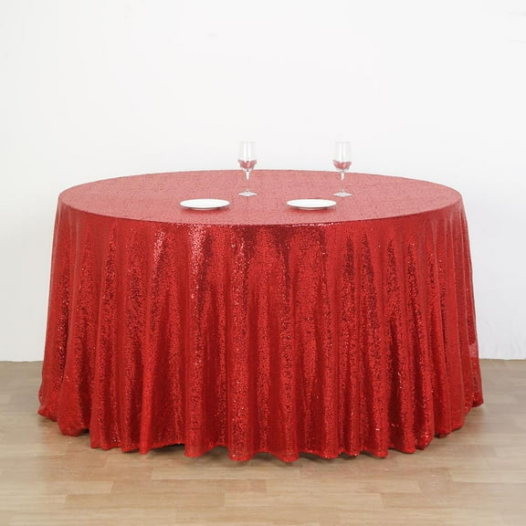 Balsa Circle 132" Sequin Round Tablecloth Wedding Party Linens Red