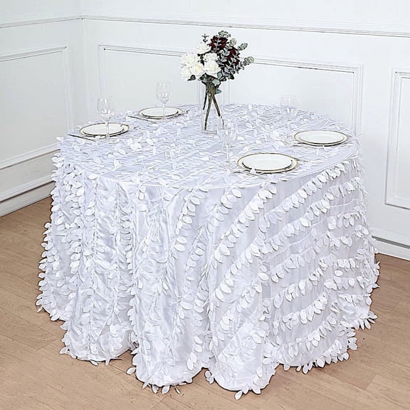 BalsaCircle 132" White Leaf Petals Taffeta Round Tablecloth Reception Catering Decorations