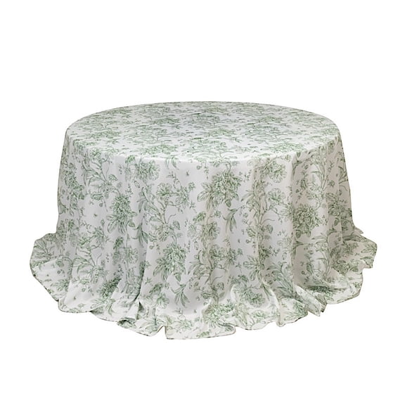 BalsaCircle 132" White with Dusty Sage Green French Toile Polyester Round Vintage Square Pastoral Floral Rustic Table Cloth Washable Table Cover