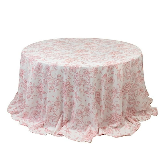 BalsaCircle 132" White with Pink French Toile Polyester Round Vintage Square Pastoral Floral Rustic Table Cloth Washable Table Cover
