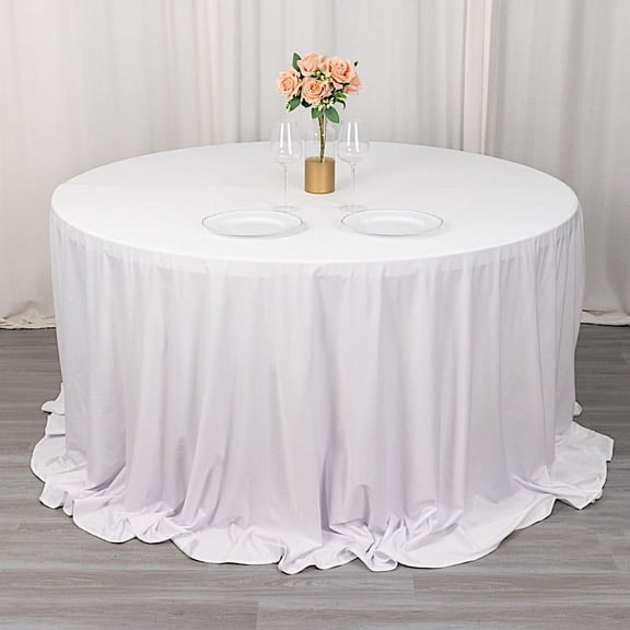 BalsaCircle 132 in White Scuba Polyester Round Tablecloth Party Linens Events Reception Decorations Supplies