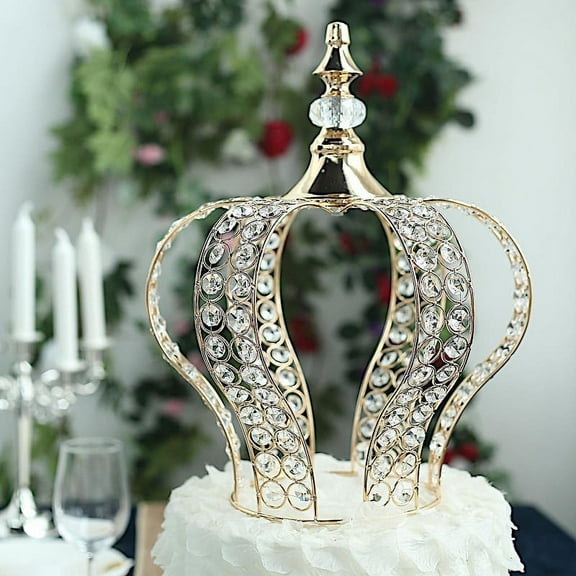 BalsaCircle 14" Gold Crystal Beaded Metal Crown Cake Topper Birthday Party Wedding Centerpieces Decorations