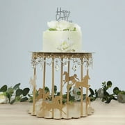 Balsa Circle 14 in Metal Round Pedestal Cake Stand Gold Carousel Design with Horses and Beads Wedding Birthday Events Reception Catering Party Home Decorations Supplies