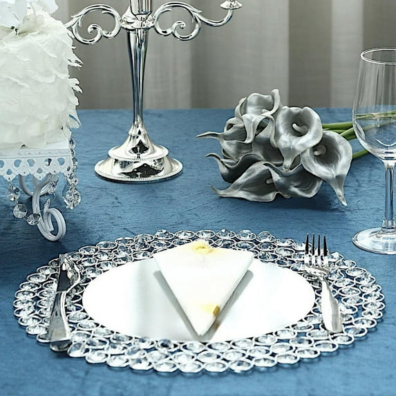 Balsa Circle 14" Silver Acrylic Wooden Textured Round Metal Charger Plates Crystal