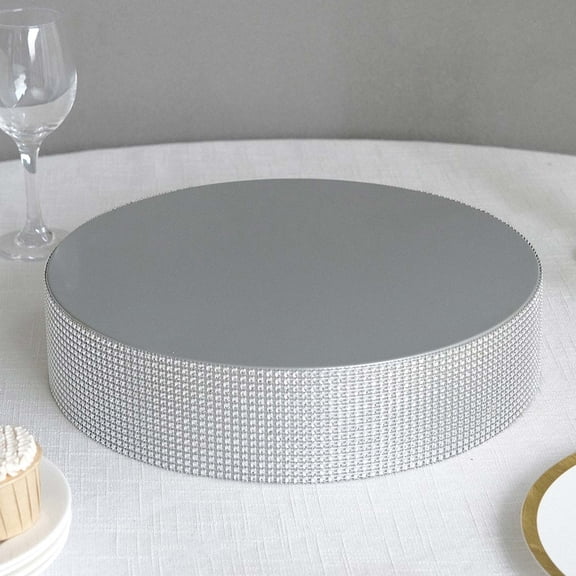 BalsaCircle 14" Silver Round Metal Pedestal Cake Stand with Rhinestones Party Display Dessert Riser Pedestal