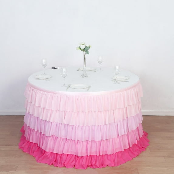 Balsa Circle 14 feet x 29" Pink Chiffon 5 Tier Ruffled Tutu Banquet Table Skirt Party Trade Show Booth Linens