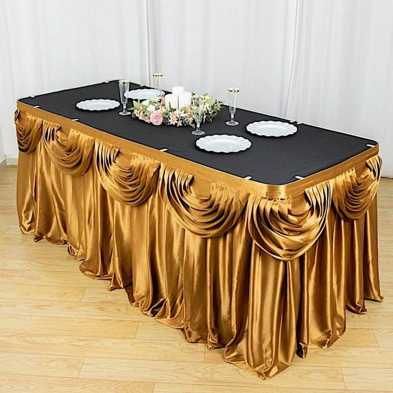 BalsaCircle 14 feet x 29" Satin Drape Banquet Table Skirt Gold