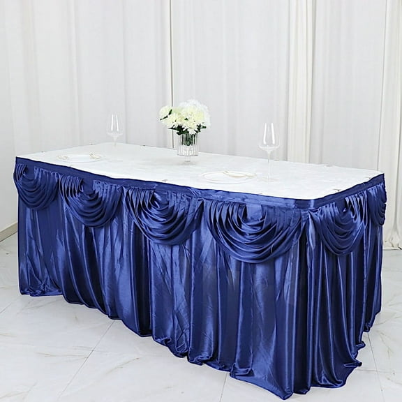 BalsaCircle 14 feet x 29" Satin Drape Banquet Table Skirt Navy Blue
