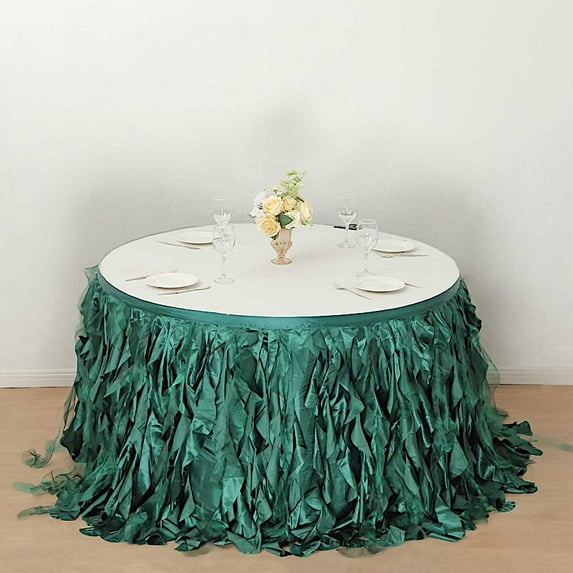 BalsaCircle 14 feet x 29" Сurly Waves Taffeta Table Skirt Hunter Green
