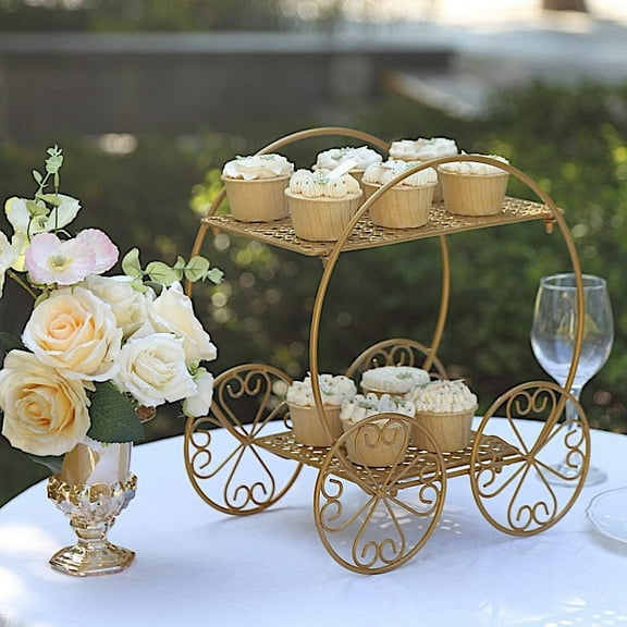 BalsaCircle 14 in Gold 2 Tier Cinderella Carriage Cupcake Dessert Display Stand Party Events Decorations