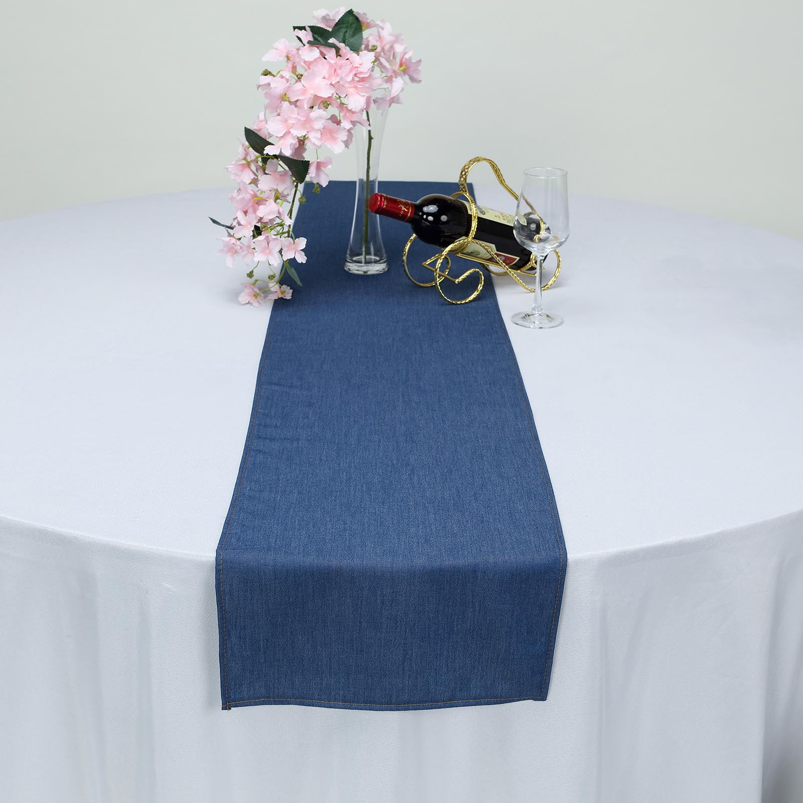 BalsaCircle 14" x 108" Dark Blue Faux Denim Polyester Table Top Runner ...