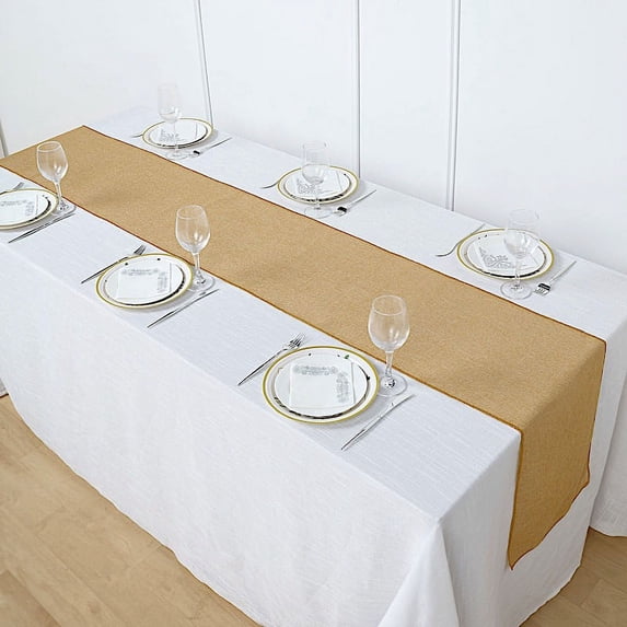 Balsa Circle 14" x 108" Gold Faux Burlap Linen Polyester Table Runner Party Events Decorations