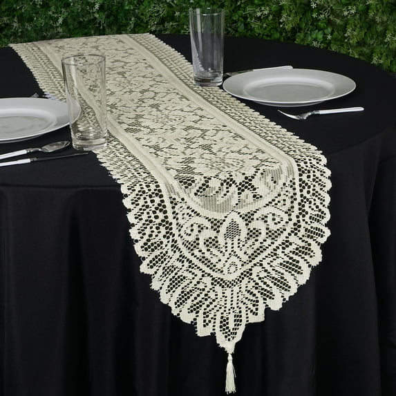 BalsaCircle 14" x 108" Ivory Lace Table Top Runner Party Linens Dinner Event Decorations