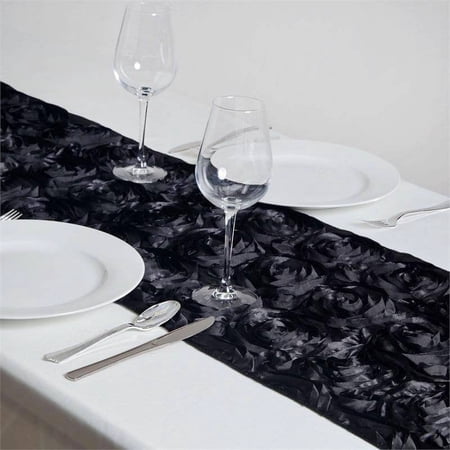 BalsaCircle 14" x 108" Raised Roses Floral Table Top Runner Wedding Linens Black