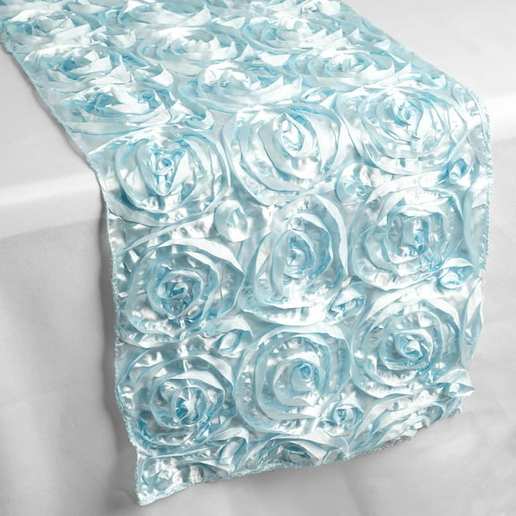 BalsaCircle 14" x 108" Raised Roses Floral Table Top Runner Wedding Linens Blue