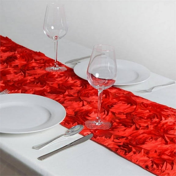 BalsaCircle 14" x 108" Raised Roses Floral Table Top Runner Wedding Linens Red