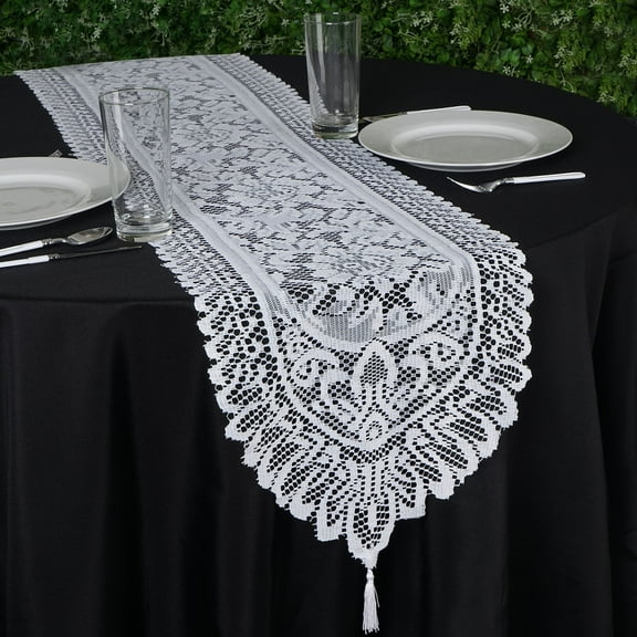 BalsaCircle 14" x 108" White Lace Table Top Runner Party Linens Dinner Event Decorations
