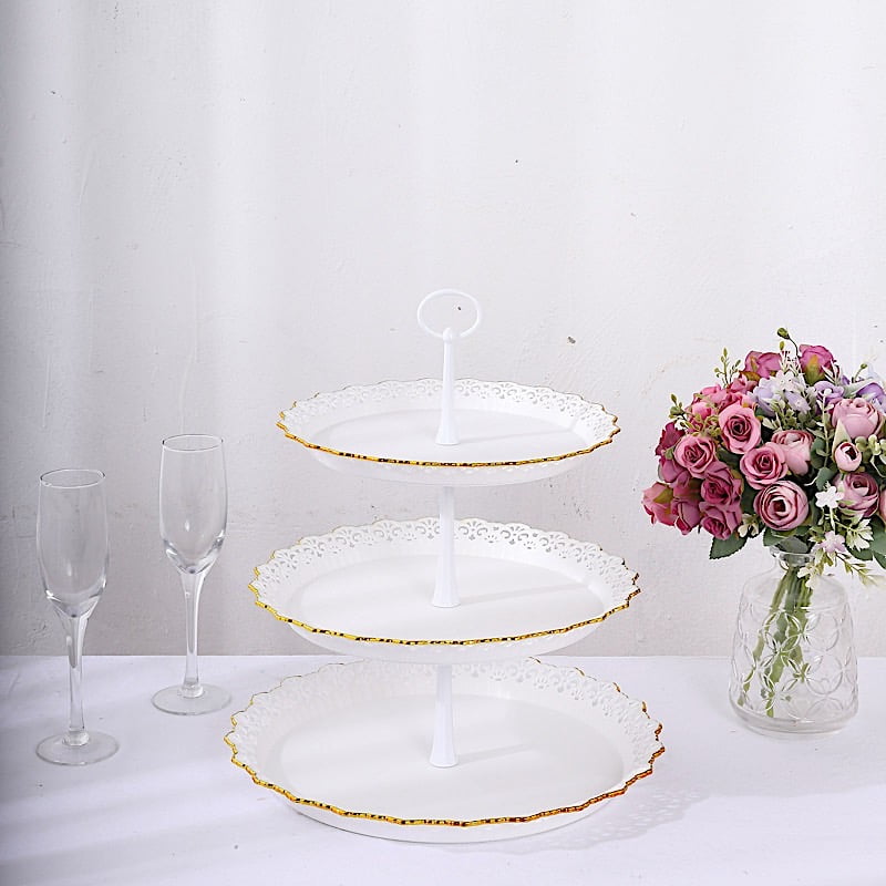 BalsaCircle 15" Metallic White Gold 3 Tier Plastic Cupcake Stand Round ...