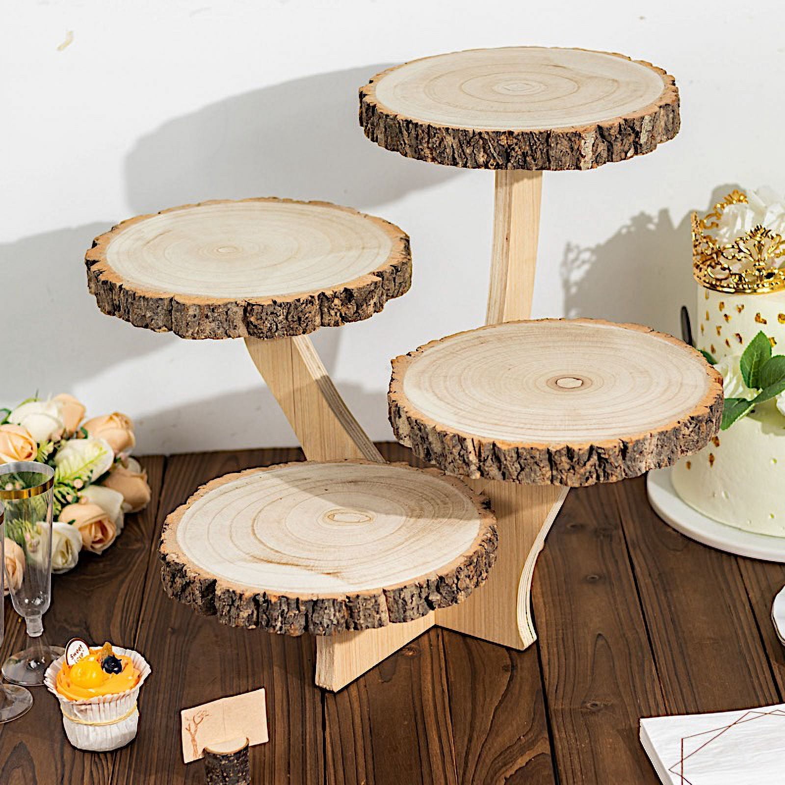 BalsaCircle 15 In 4 Tier Round Wood Cake Stand Rustic Wedding Table 