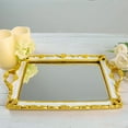 thumbnail image 1 of BalsaCircle 15" x 10" White Gold Metallic Rectangle Mirror Serving Tray Handles, 1 of 8