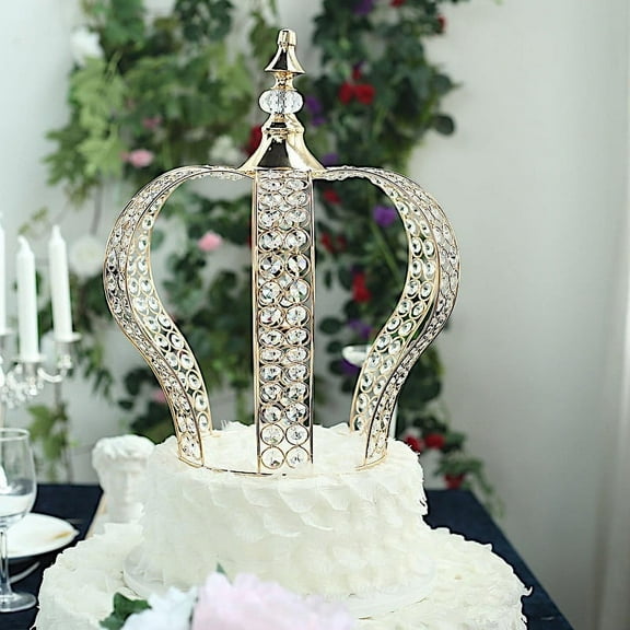 Balsa Circle 16" Gold Crystal Beaded Metal Crown Cake Topper Birthday Party Wedding Centerpieces Decorations