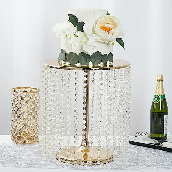 BalsaCircle 16" Gold Crystal Pendants Metal Cake Stand Wedding Party Decorations Centerpieces
