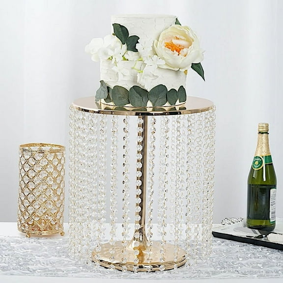 BalsaCircle 16" Gold Crystal Pendants Metal Cake Stand Wedding Party Decorations Centerpieces